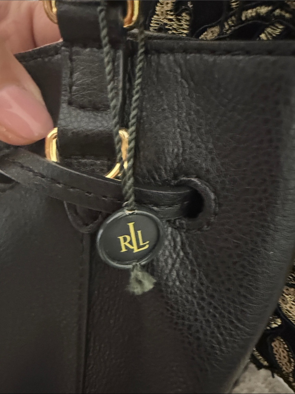 Black Leather Drawstring Bucket Bag - Picture 4 of 6
